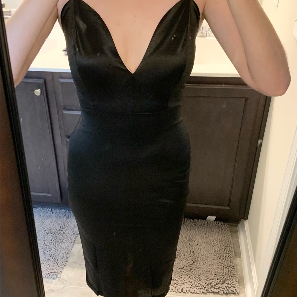 Deep V-Neck Satin Dress
